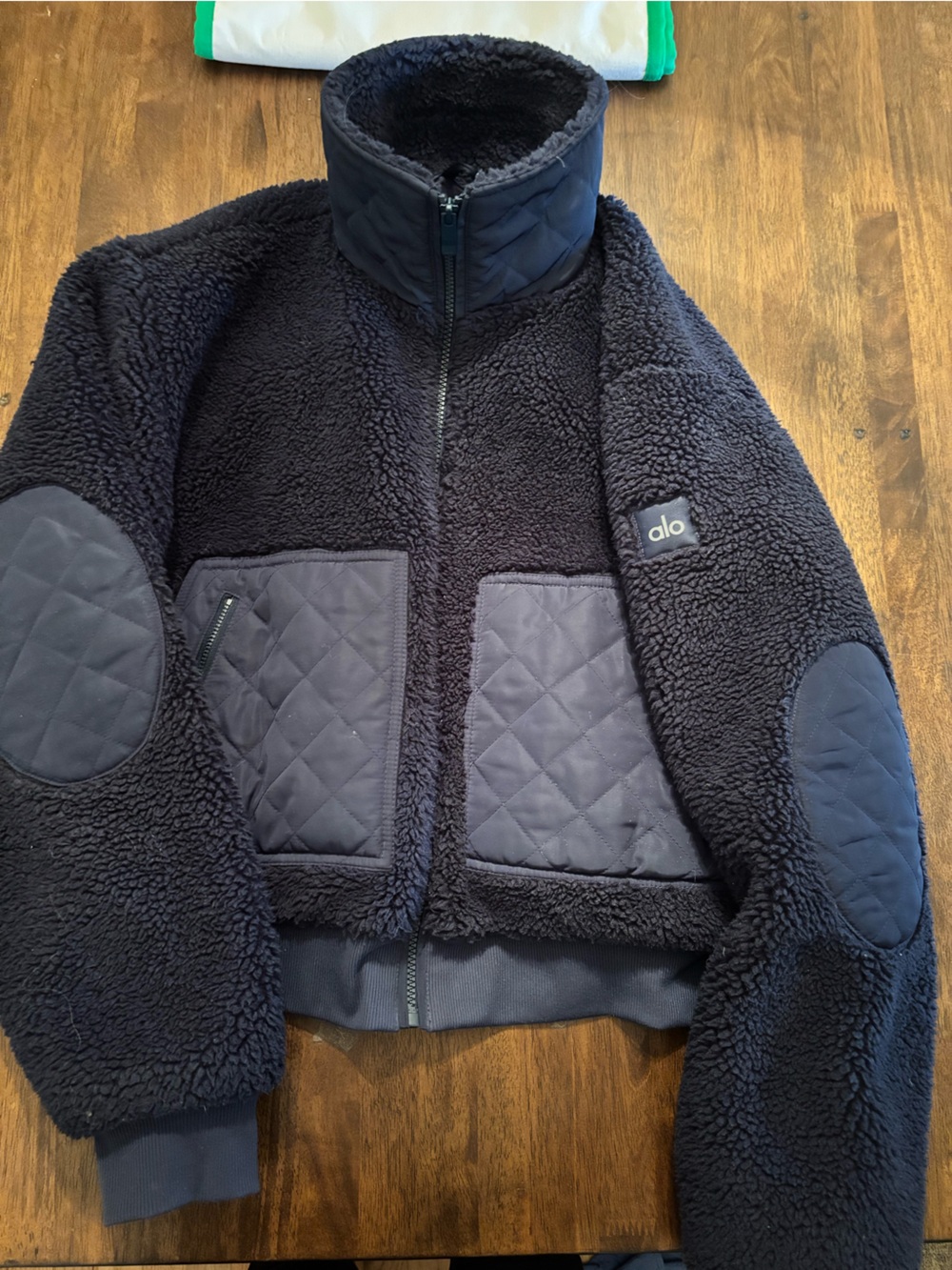 Navy Sherpa Jacket with Quilted Accents